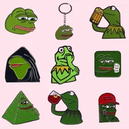 Brooches Cartoon Pepe Frog Meme Enamel Pin Pyramid Thinking Drink Animal Metal Badge Jewellery Keychain Gift For Friends Wholesale