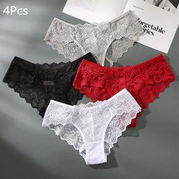 Women's Panties 4pcs Fashion Sexy Comfortable Briefs Exquisite Crotchless Shorts Solid Lingerie Lace Hollow Out Underwear Women