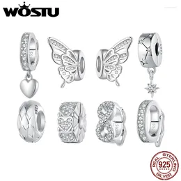 Loose Gemstones WOSTU 925 Sterling Silver Shiny CZ Silicone Spacer Beads Butterfly Heart Star Charm Pendant Fit Original Bracelet DIY