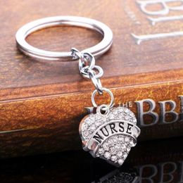 12pcs Lot Fashion Nurse Keychain Gifts Crystal Rhinestone Love Heart Charms Keyring Women Men Nurses Day Key Chain Ring Presents165m