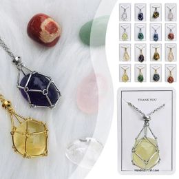 Pendant Necklaces Crystal Original Stone Mesh Pocket Metal Bamboo Necklace Adjusting Picking Chain Bracket Woven U0G2