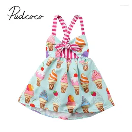 Girl Dresses 2024 Brand Infant Princess Girls Summer Toddler Kid Sleeveless Ice Cream Print Strap Tutu Party Dress Sundress Clothes 6M-5T