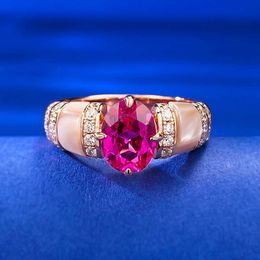 Band Rings New Natural Pink Shell Rubee Red Diamond Ring Style with High Grade Sense 925 Sterling Silver Goddess Ladies Ring 0uk5