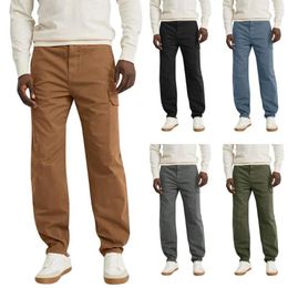 Men's Pants Male Cargo Side Pockets Solid Colour Mid-Waist Straight Leg Long Trousers Streetwear Loose Summer Casual Cotton Blend Jogge