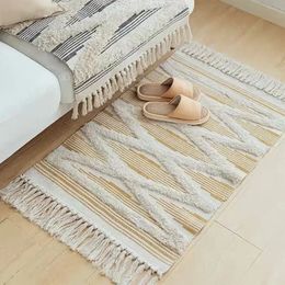 Nordic Cotton Line Soft Tassel Home Carpets For Living Room Bedroom Kid Decorate Carpet Floor Door Mat Simple Rug 240131