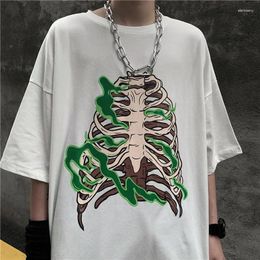 Men's T Shirts Summer Dark Fire Skull Print Hip Hop High Street Style Short Sleeved T-shirt Men Loose Y2k Top Oversized Shirt