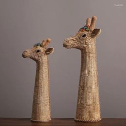 Decorative Figurines Giraffe Sculpture Simulation Animal Statue Deer Head Rattan Pattern Resin Handicraft Ornaments Avatar Home Decoration