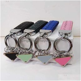 Keychains & Lanyards Keychains Lanyards Designer Men Women Car Key Chains Keyring Lovers Keychain Real Leather Weave Pendant Ring Acc Dhwe9