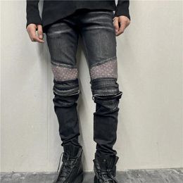 Men's Jeans Quality Stitching Zipper To Do Old Repair High Street Trend Knife Cut Ripped Jean For Men Washed Tie Dyed Pants