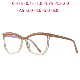 Sunglasses Coffce Frame Polygon Nearsighted Glasses For Women Blue Light Blocking TR90 Student Prescription Spectacles 0 -0.5 -0.75 To -6.0