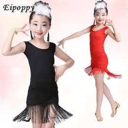 Stage Wear Modern Performance Dresses Children Sexy Black Latin Dance Girls Tulips Ballads Salsa Costumes