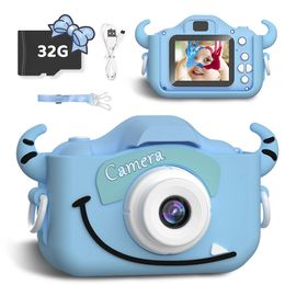 Cartoon Mini Kids Camera 1080P 2 HD Digital Video Toys 32GB SD Card for Children Christmas Birthday Gifts Boys Girls 240131