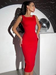 Casual Dresses Red Elegant Bandage Dress Women Sexy Backless Bodycon Party 2024 Summer Midi Evening Formal Celebrity Sleeveless
