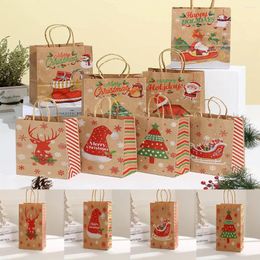 Gift Wrap 1/2/4pcs Happy Christmas Paper Bag X-Mas Santa Claus Candy Biscuit DIY Hand For Christma Party