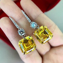 2024 Choucong Dangle Earrings Luxury Jewellery Sparkling 925 Sterling Silver Princess Cut Yellow Cubic Zircon CZ Diamond Gemstones Party Women Hook Drop Earring Gift