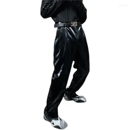 Men's Suits Bright Patent Leather Casual Pants For Men Mirror Loose Straight Leg Nightclub Hairstylist