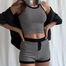 Women's Tracksuits Spring Summer Sexy 2 Piece Lounge Set Sleeveless Crewneck Tank Tops Striped Shorts Sleepwear Casual Aesthetic Outfits