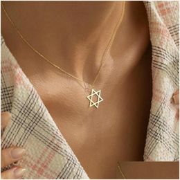 Pendant Necklaces Elegant Star Of David Women Stainless Steel Judaism Symbol Necklace Femme Charm Clavicle Chain Israel Jewelry Drop Dh08H