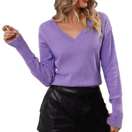 Women's Sweaters Temperament V Neck Pullovers Sweater Autumn And Winter Knitwear Solid Colour Fashion Long Sleeve Tops Jumper