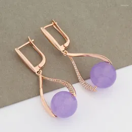 Dangle Earrings 2024 Trendy Girl Drop For Women With Cubic Zircon Rose Gold Colour Unusual Luxury Quality Jewellery