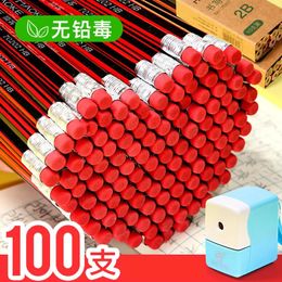 100pcs / lot wooden pencil HB pencil with eraser children's drawing pencil school writing stationery 240118