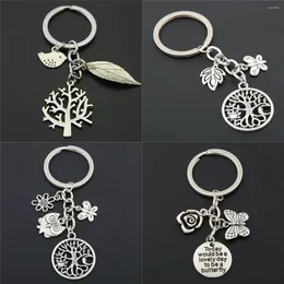 Keychains 1pc Tree Bird Flower Charms Leaf Pendant For Bag Keyring Women Nature Jewellery