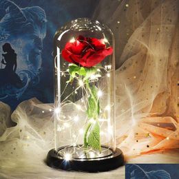 Decorative Flowers & Wreaths Romance Artificiales Flower In Glass Dome Beauty And Beast Rose Led Battery Birthday Valentines Day Prese Dhtex