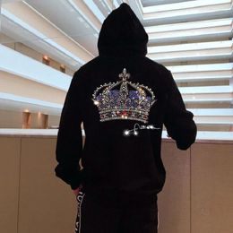 Men's Hoodies Trend Pullover Male Fitness Leisure Couple Harajuku Diamond Heavy Craft Crown Hoodie Slim Youth Sports Hoody