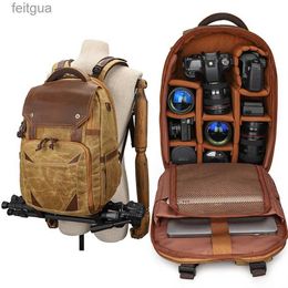 Camera bag accessories Waterproof Photography Retro Batik Canvas Leather Backpack with USB Port fit 15.4inch Laptop Men Bag Travel Carry Case YQ240204