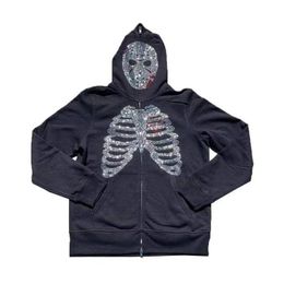 Hoodies Sweatshirts Men's Y2K Full Zip Hoodie Men's Autumn Gothic Rhinestone Spider Web Sweatshirt Hip Hop Grunge Skeleton Oversized Jacket Z230802 582