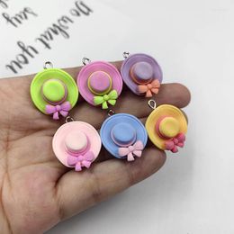 Charms 10Pcs Cute Colorful Bowknot Hat Cap Resin Small Pendants For Jewelry Making DIY Earring Keychain Flatback Cabochon C1017