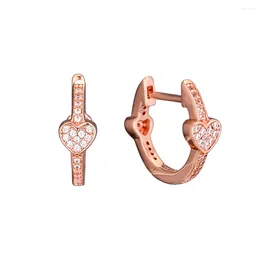 Hoop Earrings Alluring Hearts Rose Earring With Clear CZ 925 Silver Jewelry