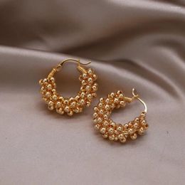 Hoop Earrings 2024 Korea Design Fashion Jewelry 18K Gold Plated Hand-wound Bead Elegant Women's Daily Work Accessories