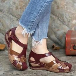 Nähtrendschuhe Ladies Comemore Sandalen lässige Absatz Sandalen Frau Sommer Frau Runde Zeh Vintage Frauen Plattform Wedg 64