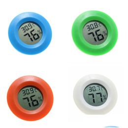 Temperature Instruments Wholesale Lcd Monitor Mini Thermometer Reptile Insect Cam Acrylic Tank Humidity Metre Round Hygrometer Without Dhe3X