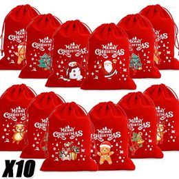 Christmas Decorations 10/1Pcs Candy Bags Red Santa Drawstring Pouch Snack Gifts Wrapping Organzier Home Year Party Wedding Packaging Bag