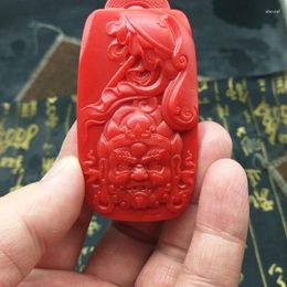 Pendant Necklaces Natural Optimised South Red Yellow God Of Wealth Carved PendantSize 74 38.1 11.2mm