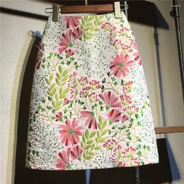 Skirts Chic Floral Embroidery High Waist Mini Skirt Women 2024 Summer Elegant Fashion Jacquard Office Pencil