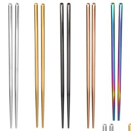 Chopsticks Stainless Steel Chopsticks Portable Non-Slip Food Sticks Tableware 21Cm Chinese Kitchen Tool Drop Delivery Home Garden Kitc Dh3Gq