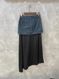 Skirts 2024SS Summer Luxury Women Denim Patchwork Midi Causal Skirt For Female 2 Color Tutu