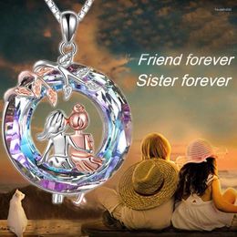 Pendant Necklaces Steel Fun Jewelry Fashion Round Branch Long Hair Sisters Necklace Ladies Trending Collar Chain For Friends Birthday Gift