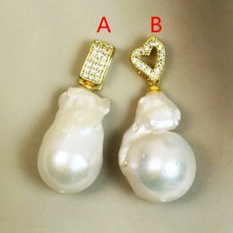 5 Pcs Natural baroque Pearls pendants Freshwater pearl free form pearl with zircon clasp pendants 90250 240127