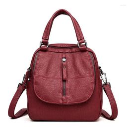 School Bags Women'S Backpack Bag Casual For Girls Double Zipper Leisure Pu Leather Shoulder 2024