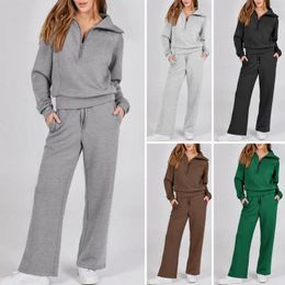 Women's Two Piece Pants Women Two-piece Suit Thick Loose Solid Colour Tracksuit Set With Lapel Coat Wide Leg Trousers For Fall Winter 2