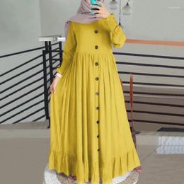 Ethnic Clothing Women Dress Vintage Solid Colour Lantern Sleeve O-neck Party Muslim Abaya Islam Middle East Dubai Loose Dresses Spring Summer