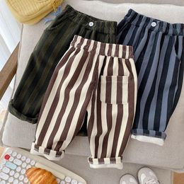 Trousers 0-5Y Winter Fashion Stripe Kids Corduroy Pants For Boys Girls 2024 Fur Lining Warm Toddler