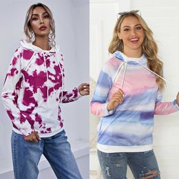 Men's Hoodies Sweatshirts 2021 Autumn Womens New Colour Contrast Tie Dye Womens Wear Pullover Round Neck Loose Womens Sweater 8w54
