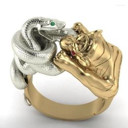 Cluster Rings Men Ring Gold Colour Silver Snake Tiger Battle Punk Stainless Steel For Party Gift Jewellery
