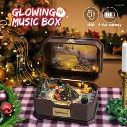 Decorative Figurines Christmas Music Box 2024 Luminous Xmas Rotating Santa Train Ornaments Ideal Gift For Girlfriend Kids