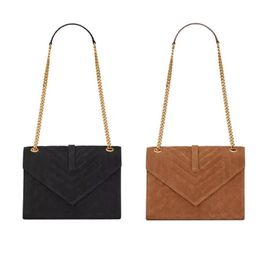 Cassandre Envelope Medium Chain Bag Matelasse Suede Quilten with Front Flap Magnetic Snap Closure Handbag Designer Metal Hardware 197k